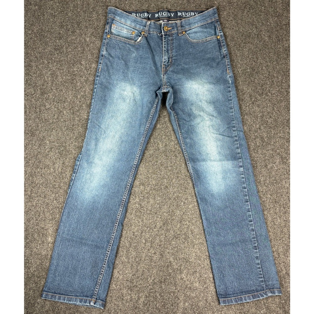 Rugby University Mens Straight Leg Jeans Blue Medium Wash Denim 32x32